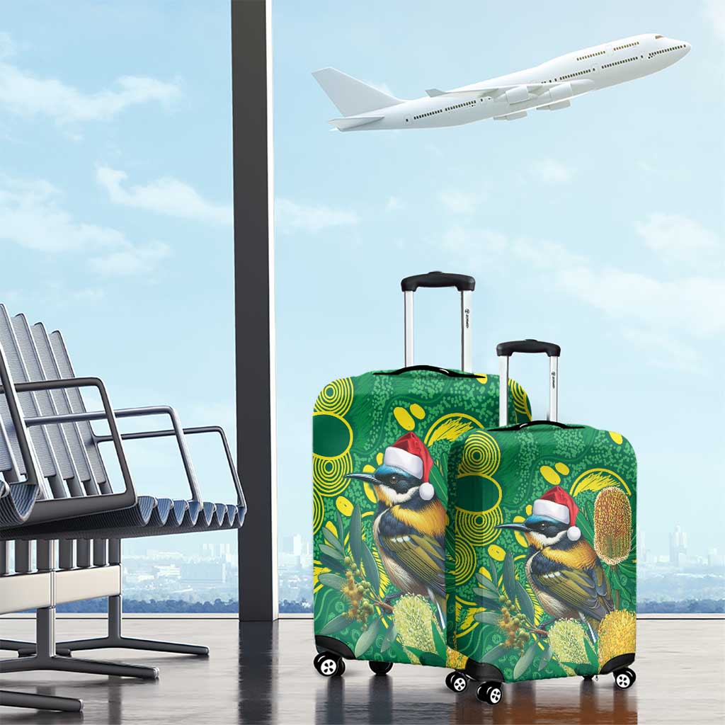Aussie Honeyeaters Banksia Christmas Luggage Cover Aboriginal Dots Painting Green Motif - Aussie Hoodie