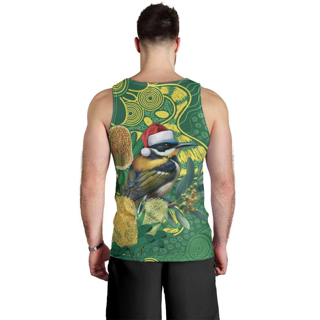 Aussie Honeyeaters Banksia Christmas Men Tank Top Aboriginal Dots Painting Green Motif - Aussie Hoodie