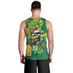 Aussie Honeyeaters Banksia Christmas Men Tank Top Aboriginal Dots Painting Green Motif - Aussie Hoodie