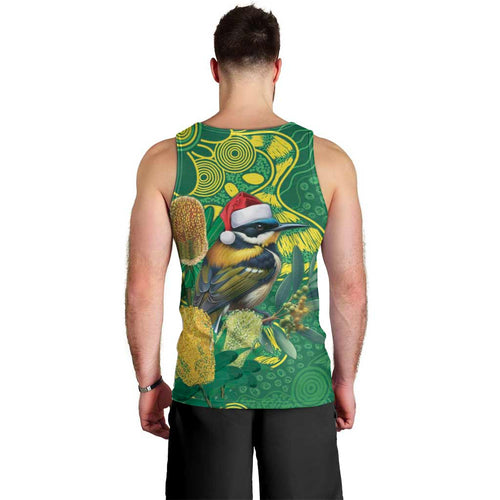 Aussie Honeyeaters Banksia Christmas Men Tank Top Aboriginal Dots Painting Green Motif - Aussie Hoodie