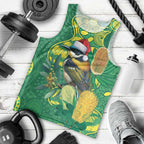 Aussie Honeyeaters Banksia Christmas Men Tank Top Aboriginal Dots Painting Green Motif - Aussie Hoodie