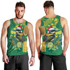 Aussie Honeyeaters Banksia Christmas Men Tank Top Aboriginal Dots Painting Green Motif - Aussie Hoodie