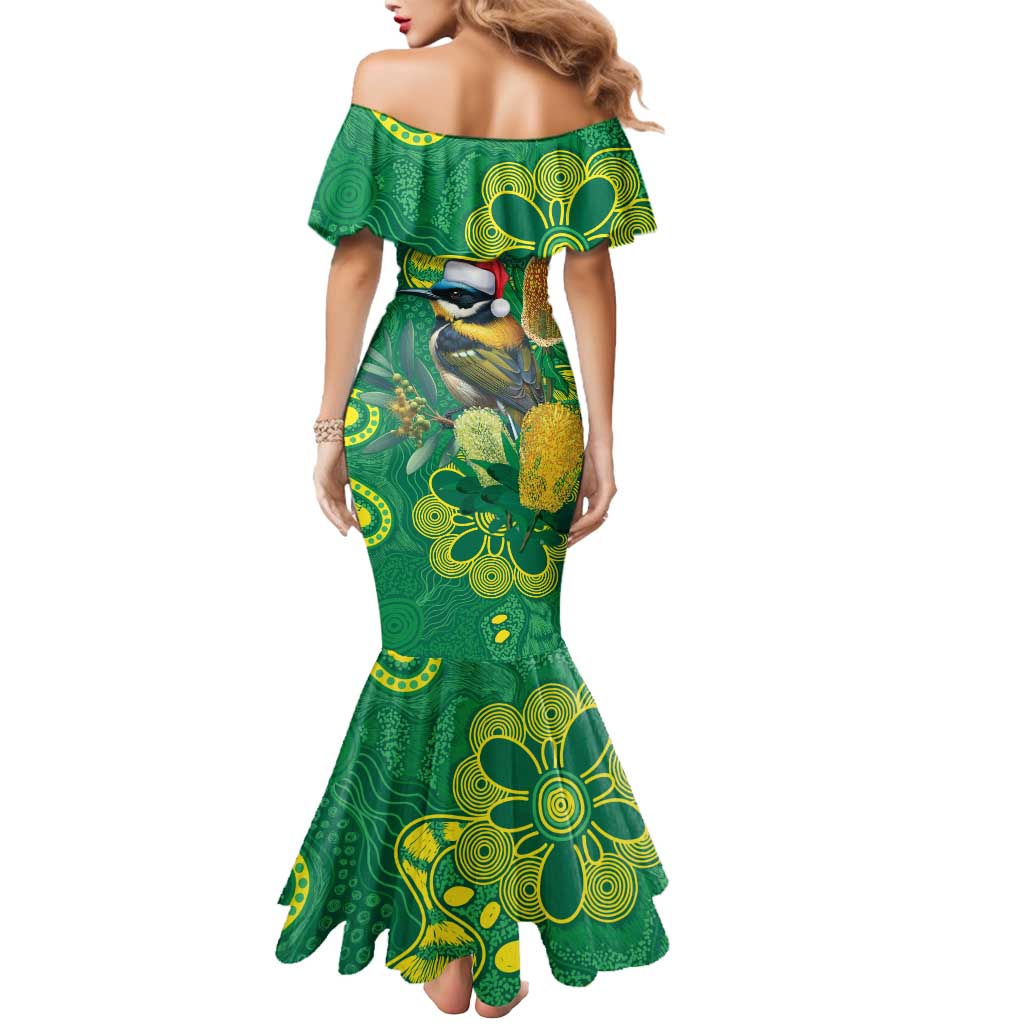 Aussie Honeyeaters Banksia Christmas Mermaid Dress Aboriginal Dots Painting Green Motif - Aussie Hoodie