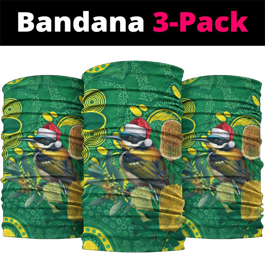 Aussie Honeyeaters Banksia Christmas Neck Gaiter Aboriginal Dots Painting Green Motif - Aussie Hoodie