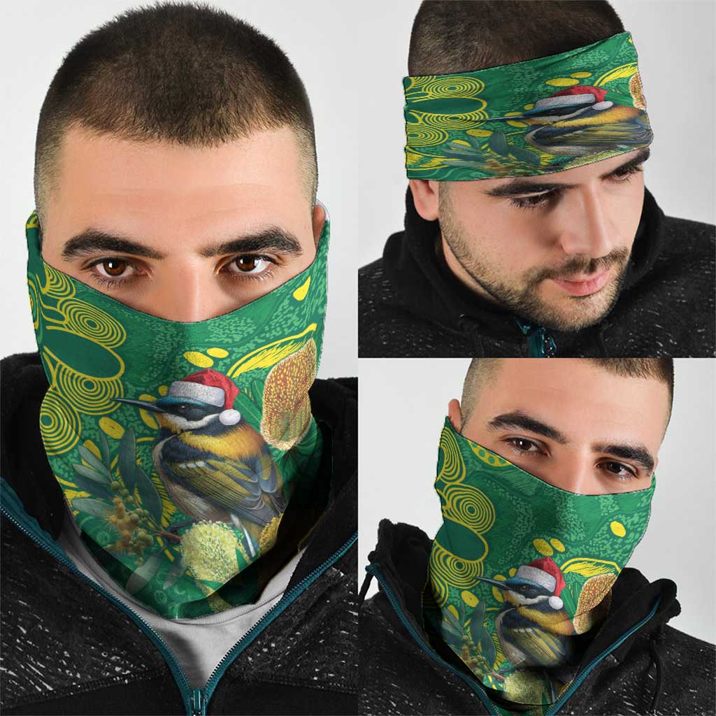 Aussie Honeyeaters Banksia Christmas Neck Gaiter Aboriginal Dots Painting Green Motif - Aussie Hoodie