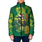 Aussie Honeyeaters Banksia Christmas Padded Jacket Aboriginal Dots Painting Green Motif - Aussie Hoodie