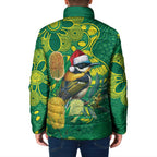 Aussie Honeyeaters Banksia Christmas Padded Jacket Aboriginal Dots Painting Green Motif - Aussie Hoodie