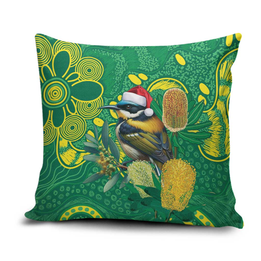 Aussie Honeyeaters Banksia Christmas Pillow Cover Aboriginal Dots Painting Green Motif - Aussie Hoodie
