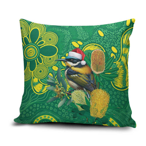 Aussie Honeyeaters Banksia Christmas Pillow Cover Aboriginal Dots Painting Green Motif - Aussie Hoodie
