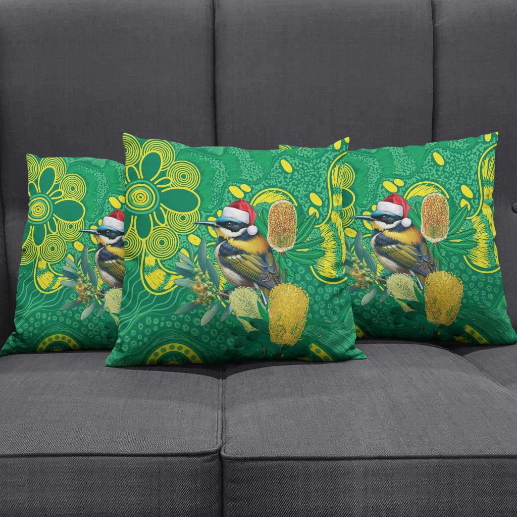 Aussie Honeyeaters Banksia Christmas Pillow Cover Aboriginal Dots Painting Green Motif - Aussie Hoodie