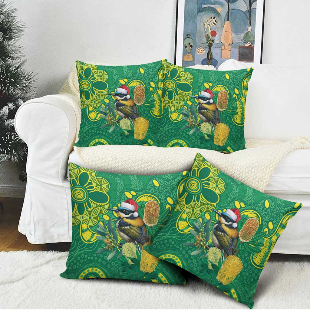Aussie Honeyeaters Banksia Christmas Pillow Cover Aboriginal Dots Painting Green Motif - Aussie Hoodie