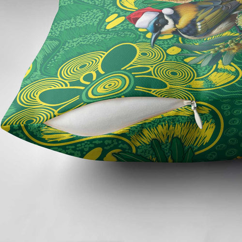 Aussie Honeyeaters Banksia Christmas Pillow Cover Aboriginal Dots Painting Green Motif - Aussie Hoodie