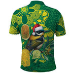 Aussie Honeyeaters Banksia Christmas Polo Shirt Aboriginal Dots Painting Green Motif - Aussie Hoodie