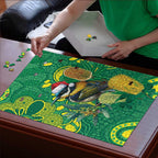 Aussie Honeyeaters Banksia Christmas Puzzle Aboriginal Dots Painting Green Motif - Aussie Hoodie