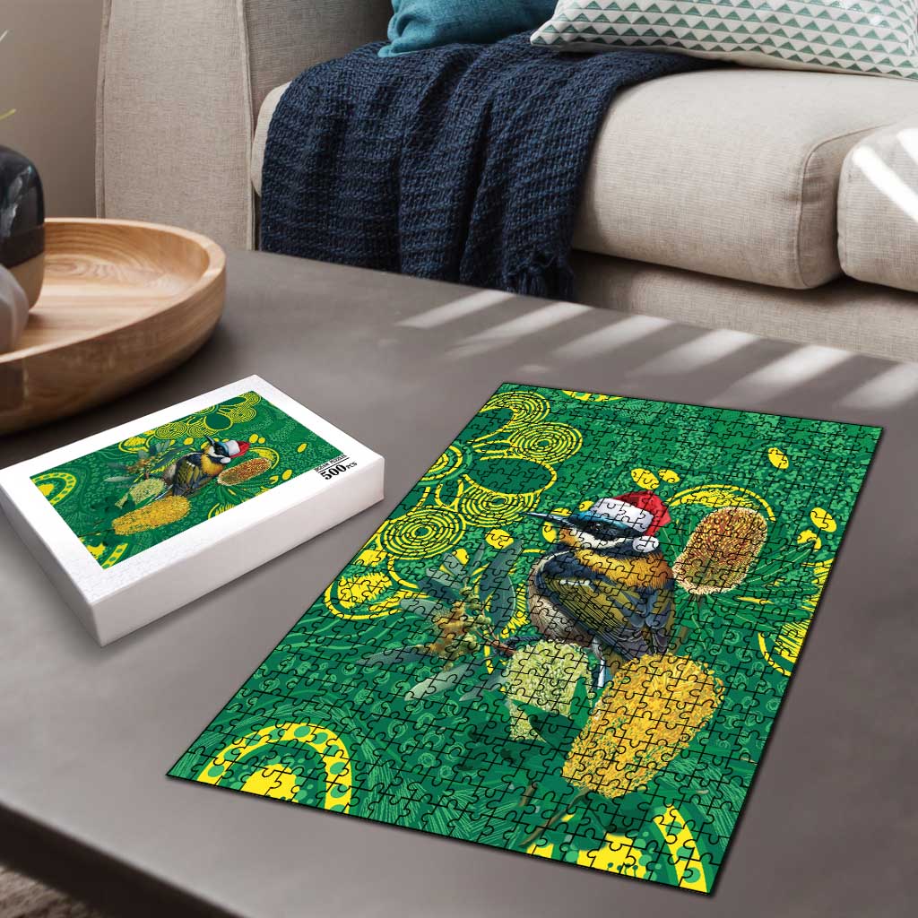 Aussie Honeyeaters Banksia Christmas Puzzle Aboriginal Dots Painting Green Motif - Aussie Hoodie