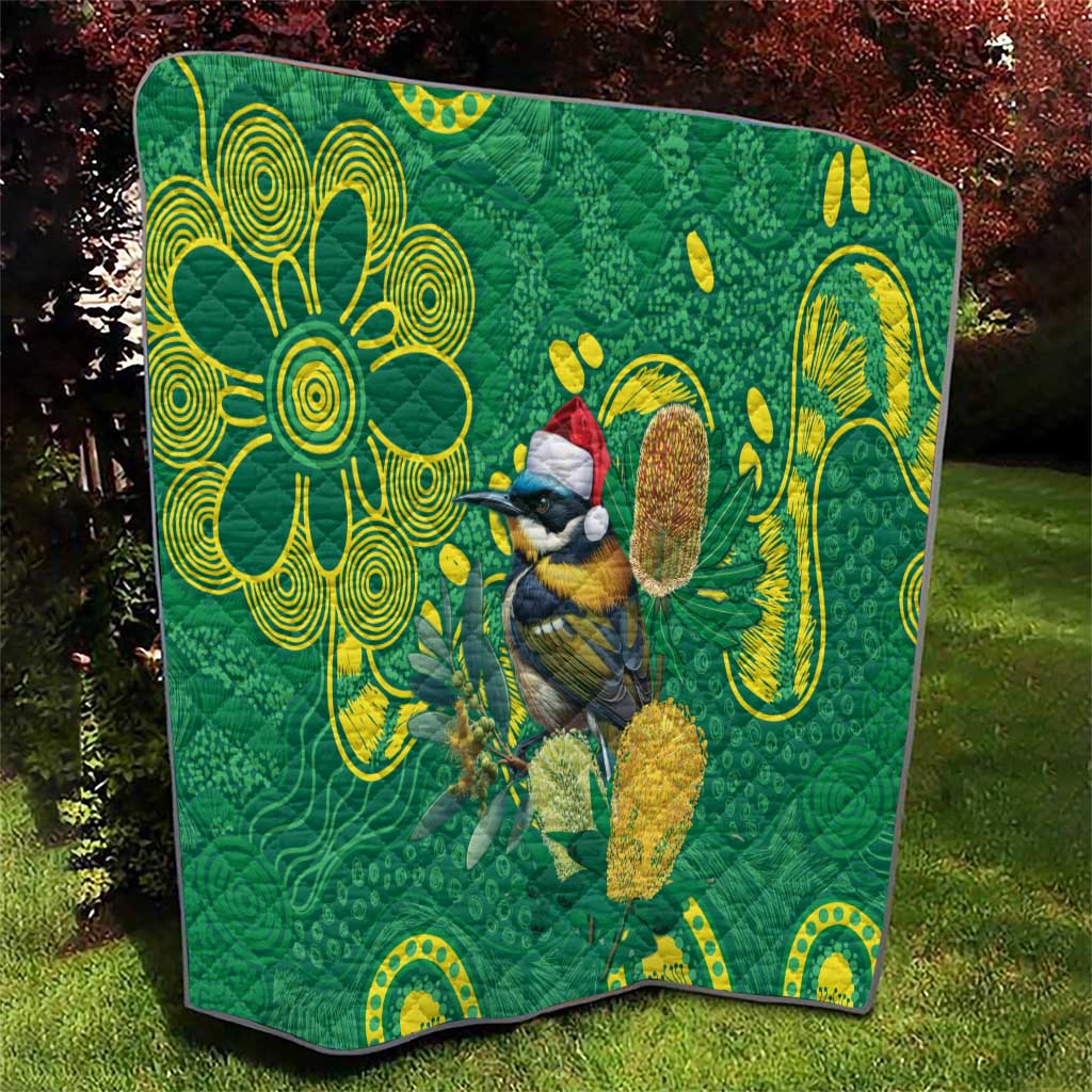 Aussie Honeyeaters Banksia Christmas Quilt Aboriginal Dots Painting Green Motif - Aussie Hoodie