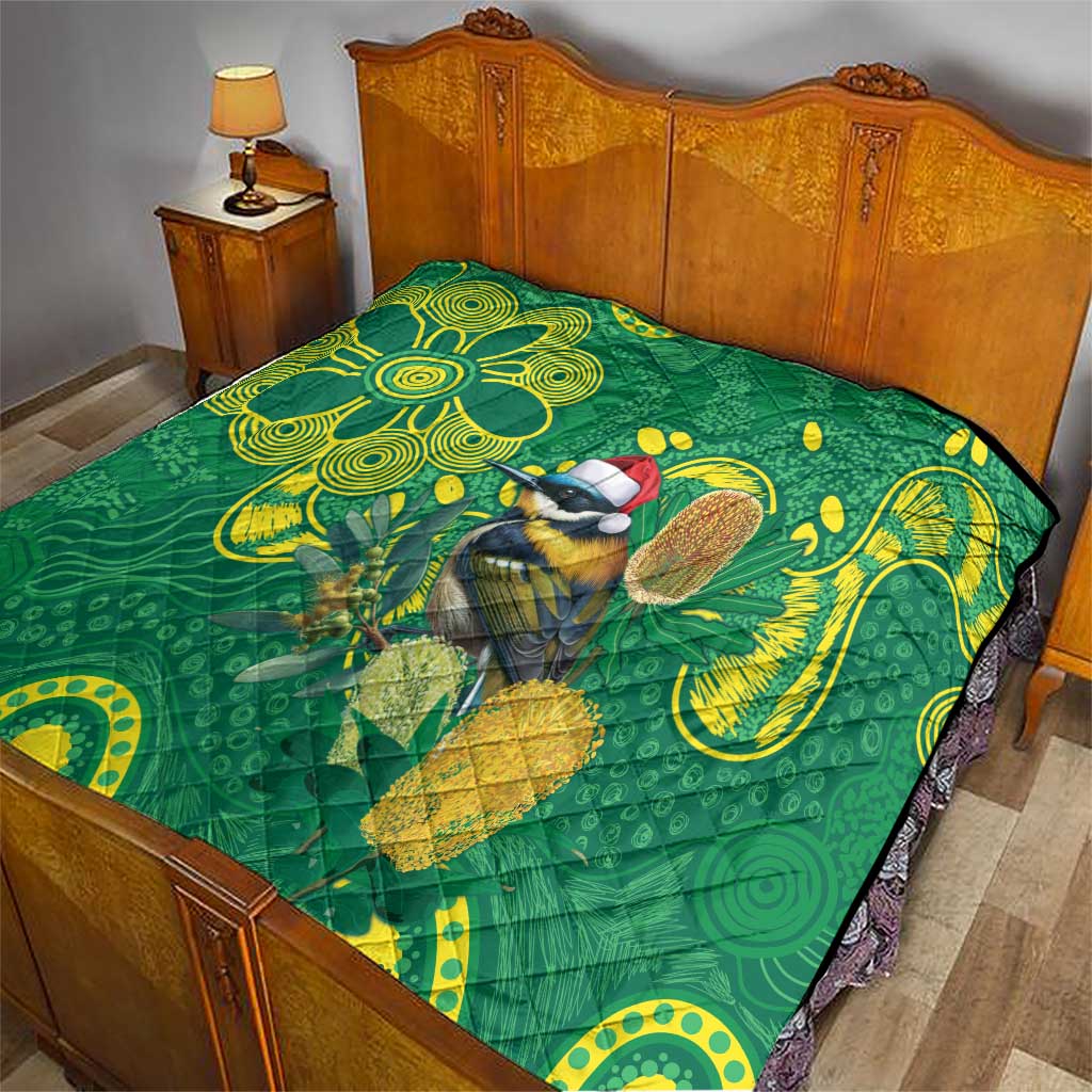 Aussie Honeyeaters Banksia Christmas Quilt Aboriginal Dots Painting Green Motif - Aussie Hoodie