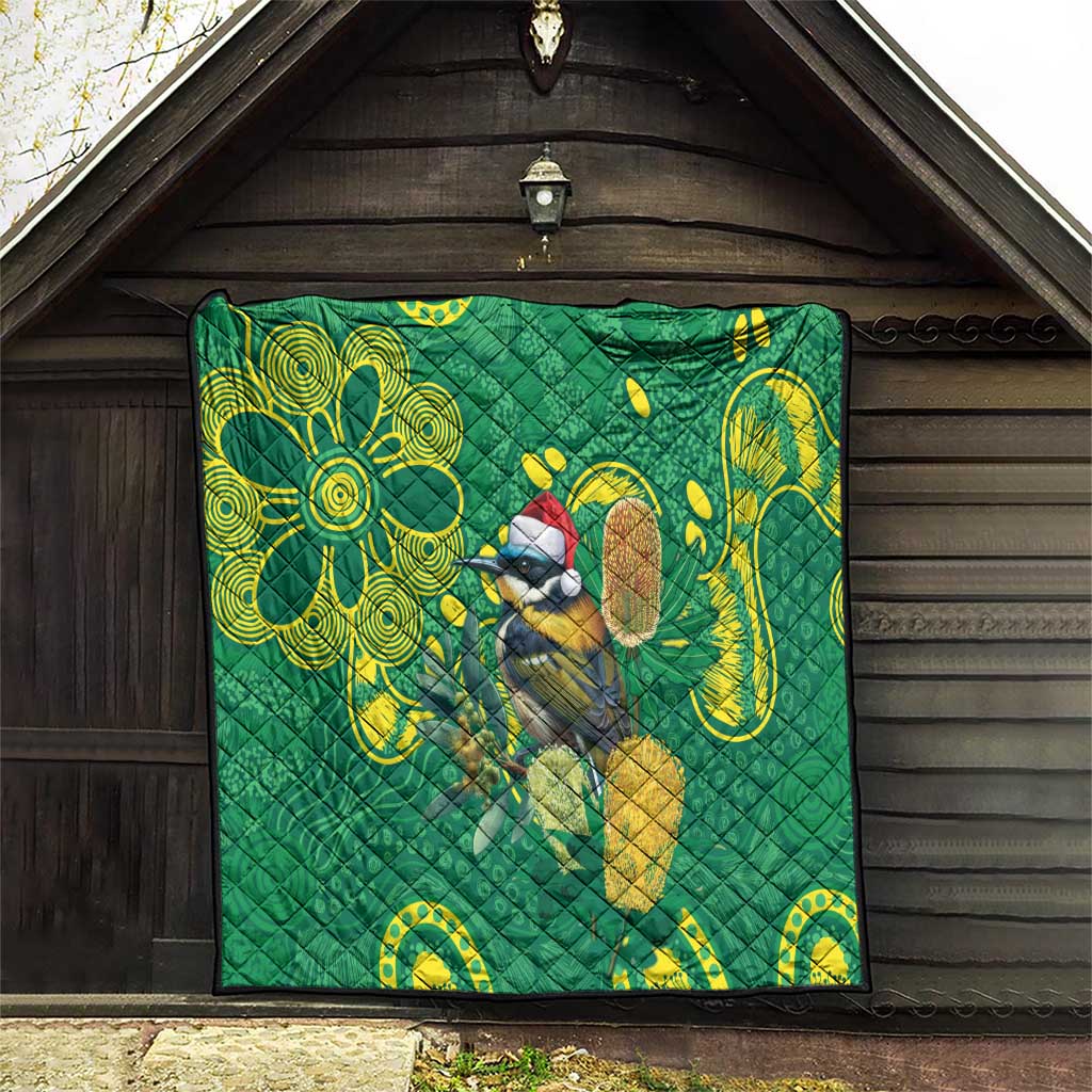 Aussie Honeyeaters Banksia Christmas Quilt Aboriginal Dots Painting Green Motif - Aussie Hoodie