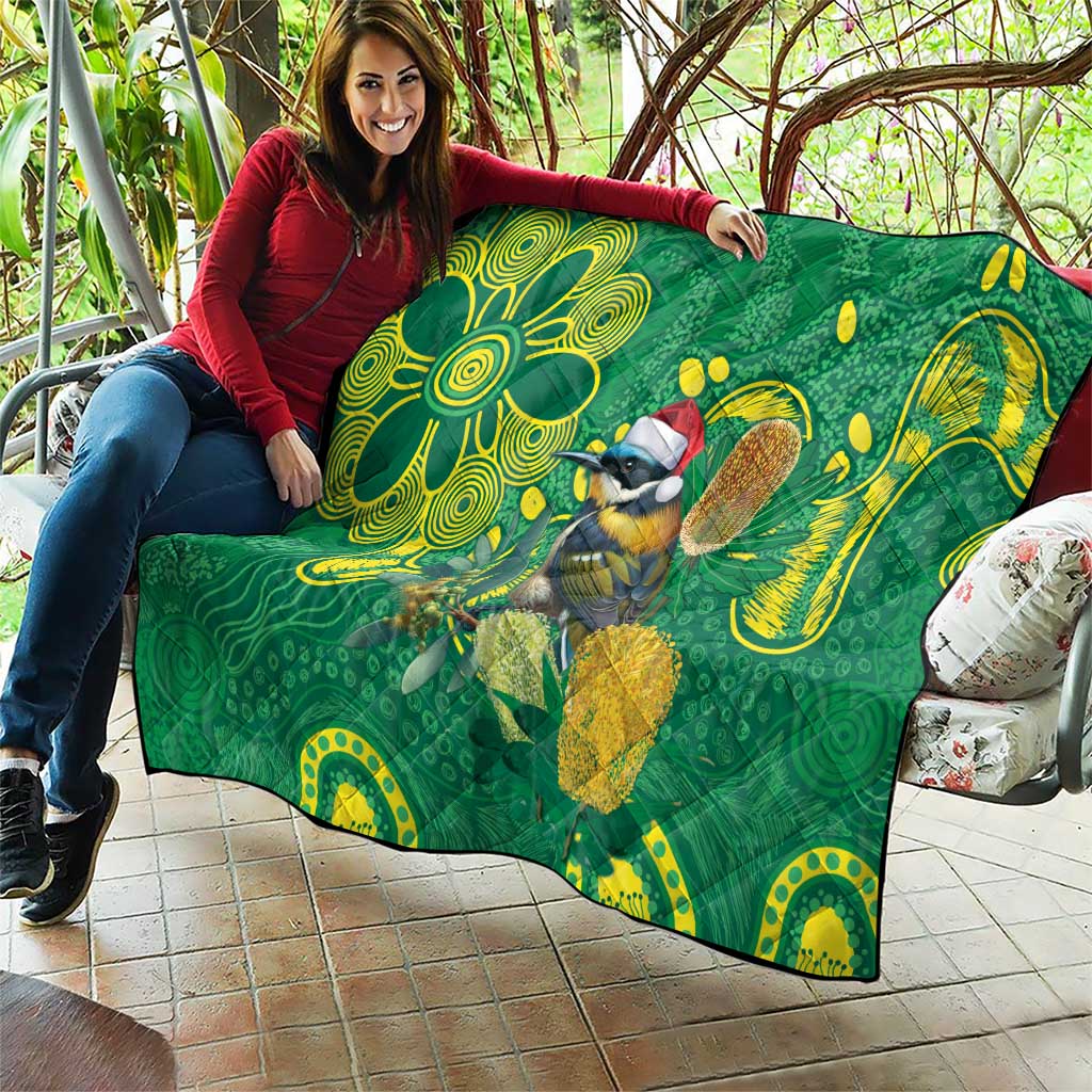 Aussie Honeyeaters Banksia Christmas Quilt Aboriginal Dots Painting Green Motif - Aussie Hoodie