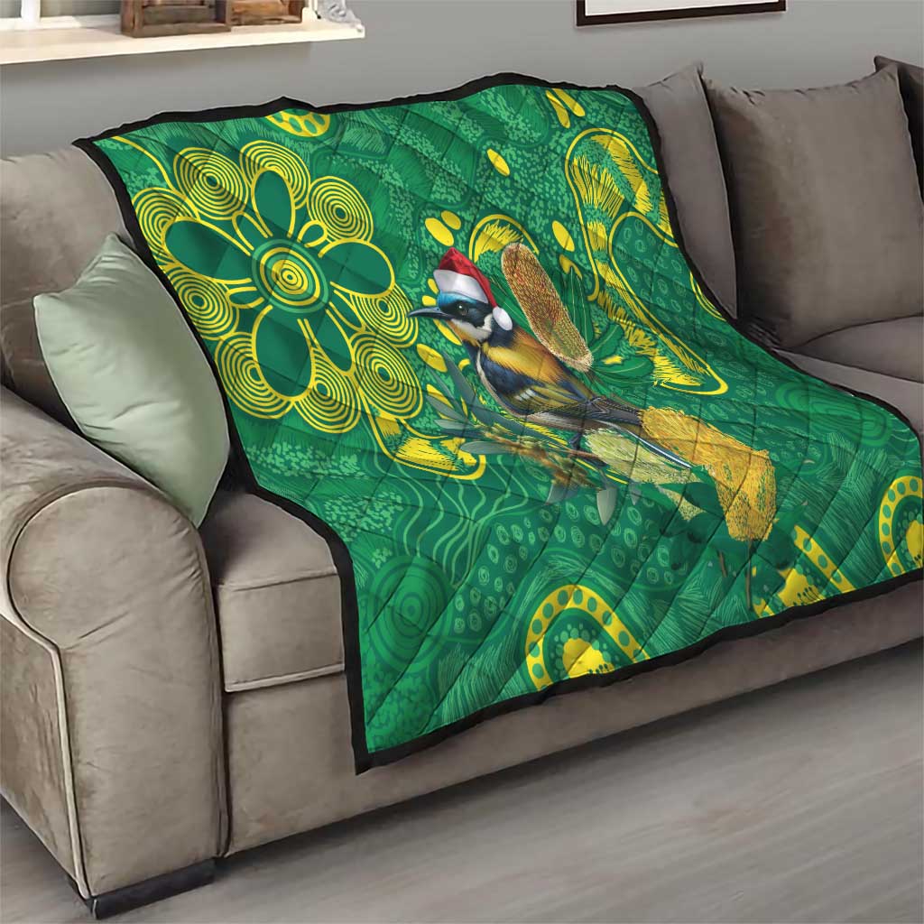 Aussie Honeyeaters Banksia Christmas Quilt Aboriginal Dots Painting Green Motif - Aussie Hoodie