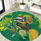 Aussie Honeyeaters Banksia Christmas Round Carpet Aboriginal Dots Painting Green Motif - Aussie Hoodie