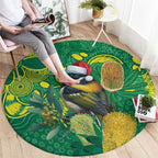 Aussie Honeyeaters Banksia Christmas Round Carpet Aboriginal Dots Painting Green Motif - Aussie Hoodie