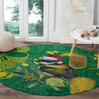 Aussie Honeyeaters Banksia Christmas Round Carpet Aboriginal Dots Painting Green Motif - Aussie Hoodie