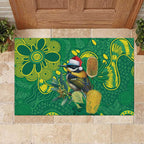 Aussie Honeyeaters Banksia Christmas Rubber Doormat Aboriginal Dots Painting Green Motif - Aussie Hoodie