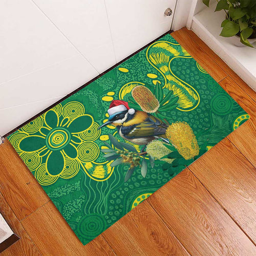 Aussie Honeyeaters Banksia Christmas Rubber Doormat Aboriginal Dots Painting Green Motif - Aussie Hoodie