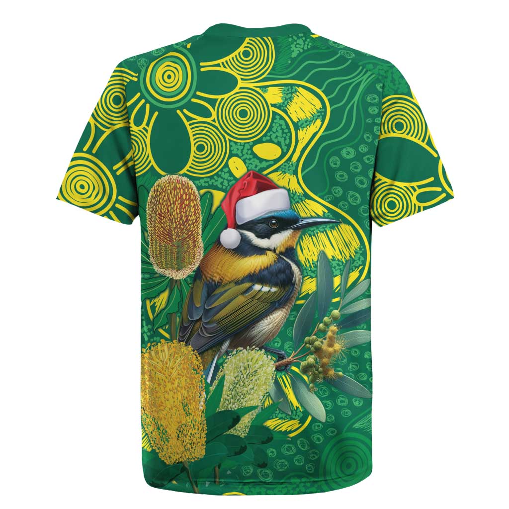 Aussie Honeyeaters Banksia Christmas Rugby Jersey Aboriginal Dots Painting Green Motif - Aussie Hoodie