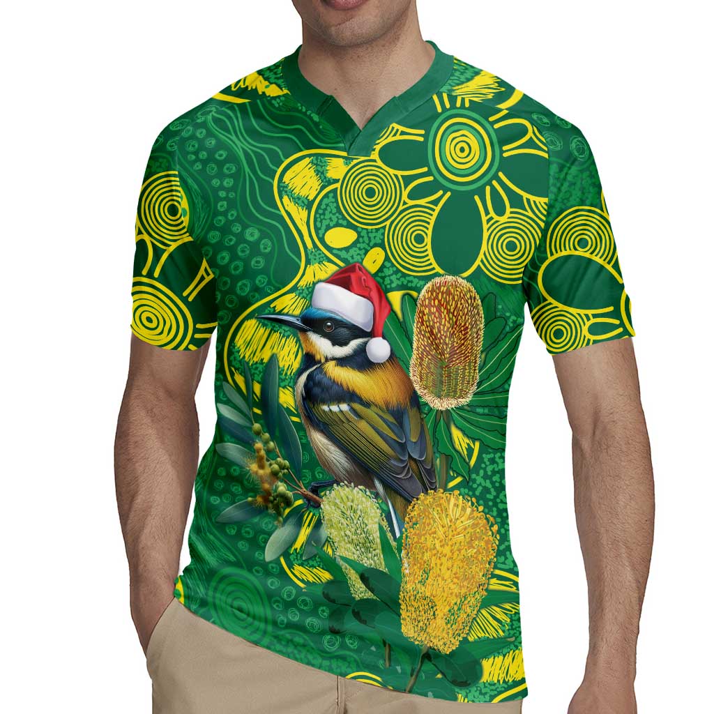 Aussie Honeyeaters Banksia Christmas Rugby Jersey Aboriginal Dots Painting Green Motif - Aussie Hoodie