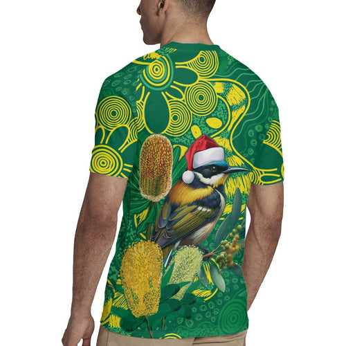 Aussie Honeyeaters Banksia Christmas Rugby Jersey Aboriginal Dots Painting Green Motif - Aussie Hoodie