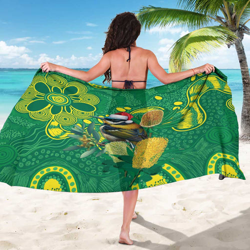 Aussie Honeyeaters Banksia Christmas Sarong Aboriginal Dots Painting Green Motif - Aussie Hoodie