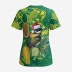 Aussie Honeyeaters Banksia Christmas Scrub Top Aboriginal Dots Painting Green Motif - Aussie Hoodie