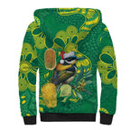 Aussie Honeyeaters Banksia Christmas Sherpa Hoodie Aboriginal Dots Painting Green Motif - Aussie Hoodie