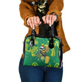 Aussie Honeyeaters Banksia Christmas Shoulder Handbag Aboriginal Dots Painting Green Motif - Aussie Hoodie