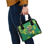 Aussie Honeyeaters Banksia Christmas Shoulder Handbag Aboriginal Dots Painting Green Motif - Aussie Hoodie