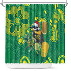 Aussie Honeyeaters Banksia Christmas Shower Curtain Aboriginal Dots Painting Green Motif - Aussie Hoodie