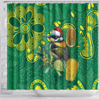 Aussie Honeyeaters Banksia Christmas Shower Curtain Aboriginal Dots Painting Green Motif - Aussie Hoodie