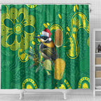 Aussie Honeyeaters Banksia Christmas Shower Curtain Aboriginal Dots Painting Green Motif - Aussie Hoodie