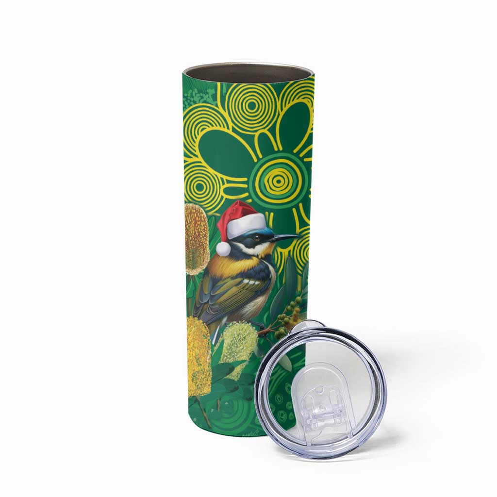 Aussie Honeyeaters Banksia Christmas Skinny Tumbler Aboriginal Dots Painting Green Motif - Aussie Hoodie