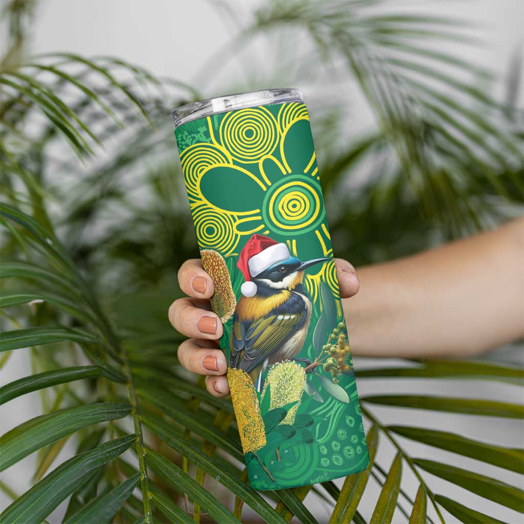 Aussie Honeyeaters Banksia Christmas Skinny Tumbler Aboriginal Dots Painting Green Motif - Aussie Hoodie