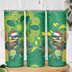 Aussie Honeyeaters Banksia Christmas Skinny Tumbler Aboriginal Dots Painting Green Motif - Aussie Hoodie