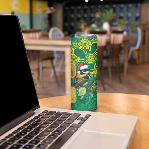 Aussie Honeyeaters Banksia Christmas Skinny Tumbler Aboriginal Dots Painting Green Motif - Aussie Hoodie