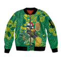 Aussie Honeyeaters Banksia Christmas Sleeve Zip Bomber Jacket Aboriginal Dots Painting Green Motif - Aussie Hoodie
