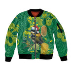 Aussie Honeyeaters Banksia Christmas Sleeve Zip Bomber Jacket Aboriginal Dots Painting Green Motif - Aussie Hoodie