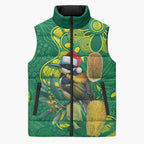 Aussie Honeyeaters Banksia Christmas Sleeveless Puffer Jacket Aboriginal Dots Painting Green Motif - Aussie Hoodie