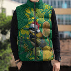 Aussie Honeyeaters Banksia Christmas Sleeveless Puffer Jacket Aboriginal Dots Painting Green Motif - Aussie Hoodie