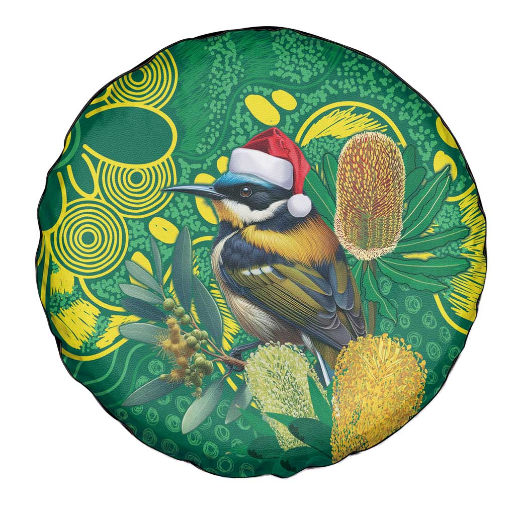 Aussie Honeyeaters Banksia Christmas Spare Tire Cover Aboriginal Dots Painting Green Motif - Aussie Hoodie