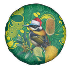 Aussie Honeyeaters Banksia Christmas Spare Tire Cover Aboriginal Dots Painting Green Motif - Aussie Hoodie